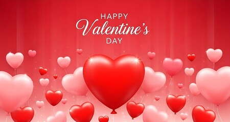 Valentine's day background with heart balloons and festive red pink decorations