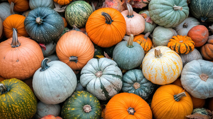 colorful autumn harvest with a variety of pumpkins and gourds on display