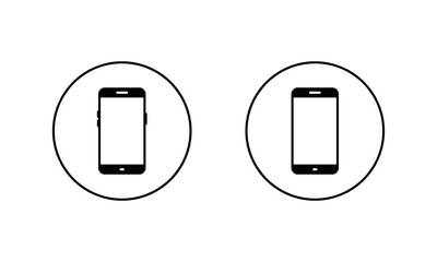 Smartphone icon set with blank screen display. Mobile phone and cellphone symbol in circular outline