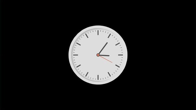 A high-contrast white analog clock face with moving hands displayed on a deep black background. This classic timekeeping visual is ideal for dramatic countdowns, midnight themes, and professional vide
