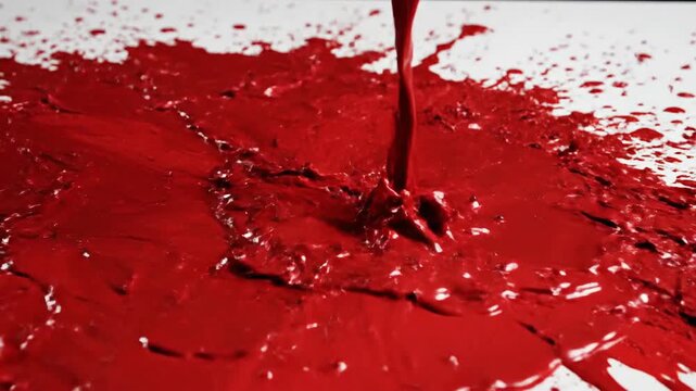 Vibrant red splatter on white surface abstract texture background