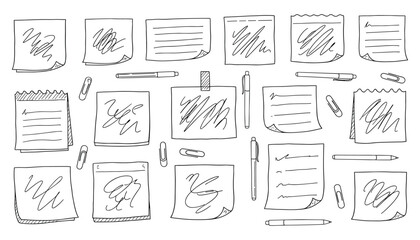 Note paper sketch vector set collection of various note papers and office stationery for office work © GoDesigner