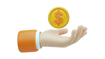 3D Render of Hand Offering a Golden Dollar Coin