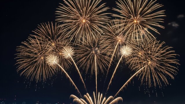 Vibrant fireworks illuminating the night sky