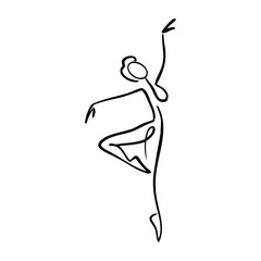 Logo con dibujo estilizado de trazo único de bailarina de ballet bailando con zapatillas de punta © teracreonte
