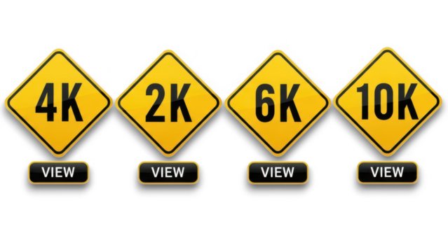 A set of options depicted as a yellow diamond warning sign isolated on a transparent background, from 2,000 to 10,000 views - Powered by Adobe