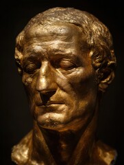 Obraz premium A gold-coated bust with subtle signs of aging, calm museum-like lighting, no text