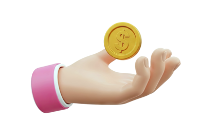 Cartoon Hand Holding a Golden Dollar Coin