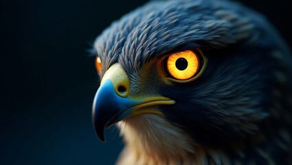 Naklejka premium A majestic bird of prey gazes intensely with sharp eyes and strong beak in a dramatic close-up shot