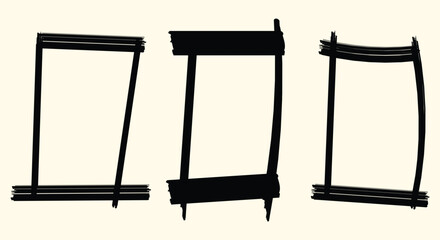 Black Grunge Frame Set. Distressed Borders. A vector collection of rough rectangular outlines, hand drawn ink strokes and vintage edges for photo collage, quote poster, and invitation.