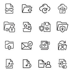 Fototapeta premium Essential outline icon set for modern data management, security, and cloud services