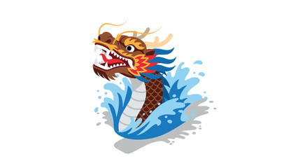 Vibrant dragon head splashing through water in dynamic cartoon style design