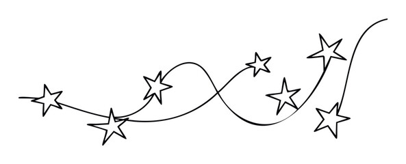 Wavy black line with multiple outline stars creating a cheerful decorative border or frame perfect for playful events, celebrations, or digital content headers