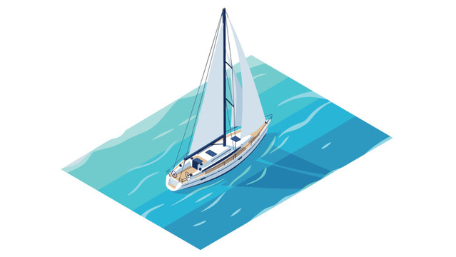 Isometric sailboat on blue ocean waves: minimalist nautical design for adventure themes