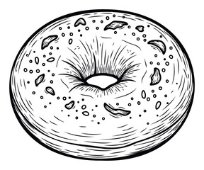 Delightful hand drawn outline of an everything bagel featuring classic sesame seeds and dried garlic flakes ideal for breakfast menus bakery posters and food related digital content