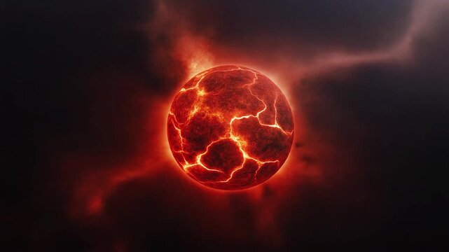 Professional astronomical render of a dying red sun featuring intense mass loss and solar flares.