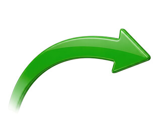Green curved arrow pointing right isolated on transparent background