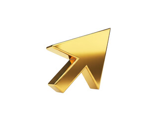 Golden 3d cursor arrow icon on white background isolated on transparent background. Golden cursor arrow