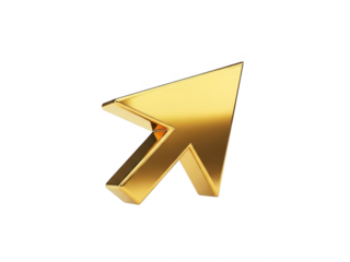 Golden 3d cursor arrow icon on white background isolated on transparent background. Golden cursor arrow