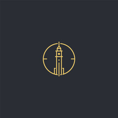 Clocktower logo in elegant and balanced simple line design.
