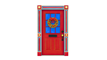 Red Front Door Decorated with Christmas Wreath