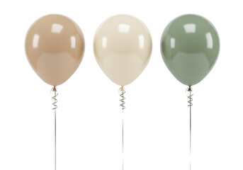 Three shiny balloons in beige, cream, and green on black