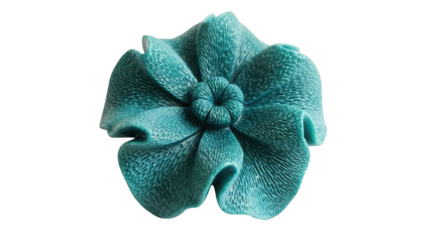 Textured teal flower-like object isolated on transparent background. Elegant turquoise ceramic flower