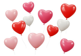Vibrant heart shaped balloons in red, pink, and white for Valentine's Day