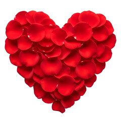 Romantic heart made of red rose petals on black background