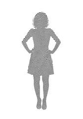 Silhouette of a woman in a dark background with fingerprint texture