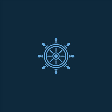 Ship helm logo in bold and classic simple line style.
