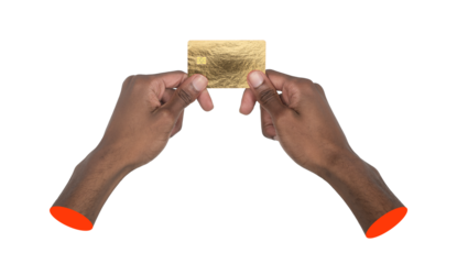 Close-up of a male hand holding a gold payment card with a smooth shiny surface. Concept of finance,