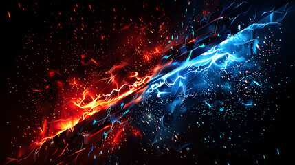 赤い炎と青いエネルギーが交差する対決背景