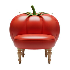 Vibrant red tomato chair with wooden legs isolated on black