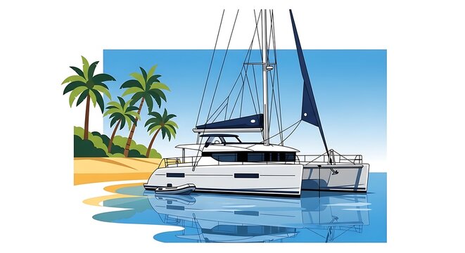 Catamaran at tropical beach.