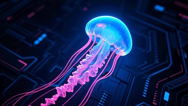 GlowingJellyfishonCircuitBoardBackground