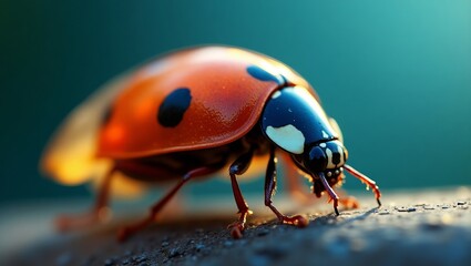 A ladybug explores a textured surface with its antennae in a close-up macro view