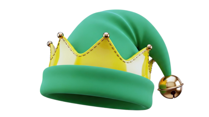 Green Elf Hat with Gold Crown and Jingle Bell