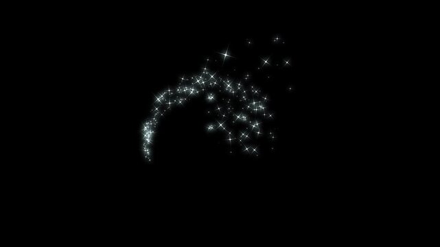 4k luxury white glitter sparkles line trail, magic sparkles glitter line stars, magic dust, pixie dust path, christmas stars on black screen, glitter stars particles background.