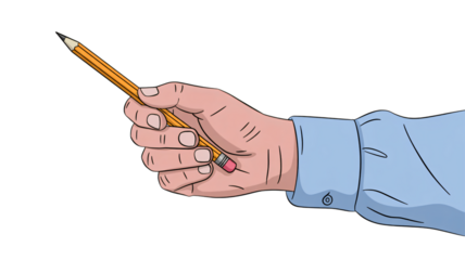 Hand holding pencil in creative gesture on black background