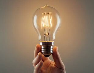 hand holding a light bulb digital network. New ideas, business innovation. 4k ultra realism, copy space, light bulb in hands