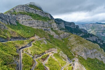 Mountain serpentine road in North Albania