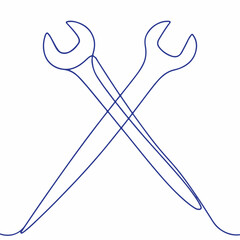 Minimalist One-Line Wrench Tool Drawing Art