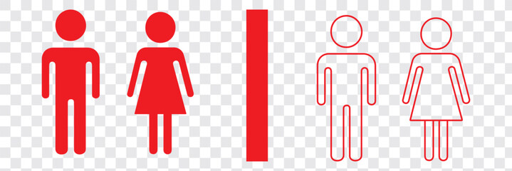Simple black and white stick figure icons for male and female restroom signs toilet