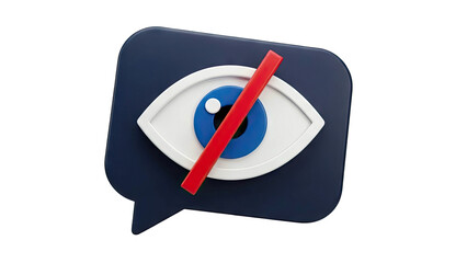 Chat bubble with eye icon crossed out