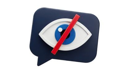 Chat bubble with eye icon crossed out