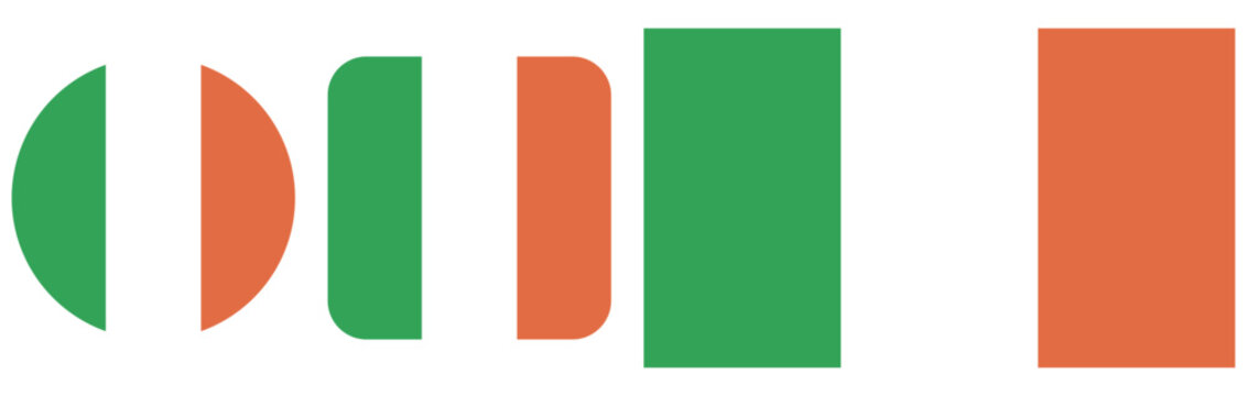 A set of icons depicting the flag of Ireland, made in vector graphics and placed on a transparent background.