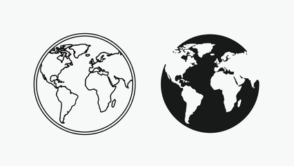 Two depictions of planet earth one outlined and one shaded in black