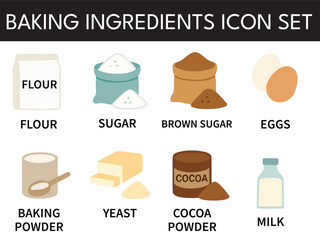 Baking Ingredients Colorful Icon Set &ndash; Realistic Food Colors Vector Illustration