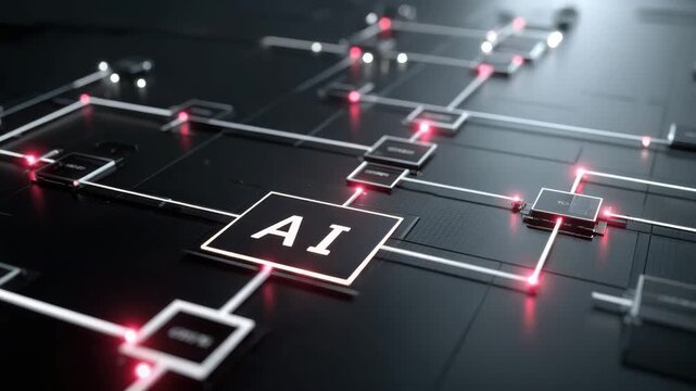 High-tech AI chip with intricate circuits, representing innovation and data processing